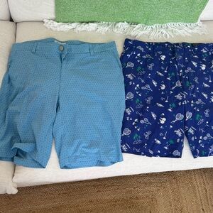 Peter Millar Teal Flat-Front Shorts